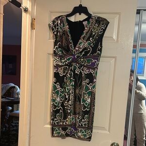 Cache Black and Purple Midi Dress